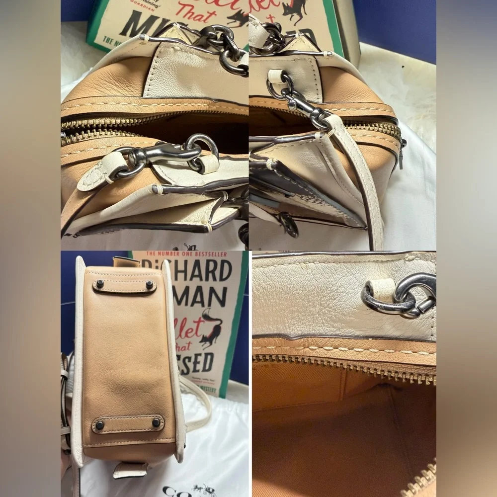 Coach Dreamer Patchwork Leather Satchel Handbag in Beige & Brown